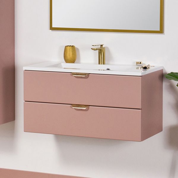 Badmöbel MAGNOLIA 80 cm Rosé satiniert, Waschtischunterschrank inkl. Waschbecken, montiert
