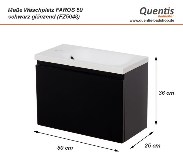 Badmöbel FAROS 50 cm, schwarz, Gäste-WC Möbelset, Unterschrank montiert