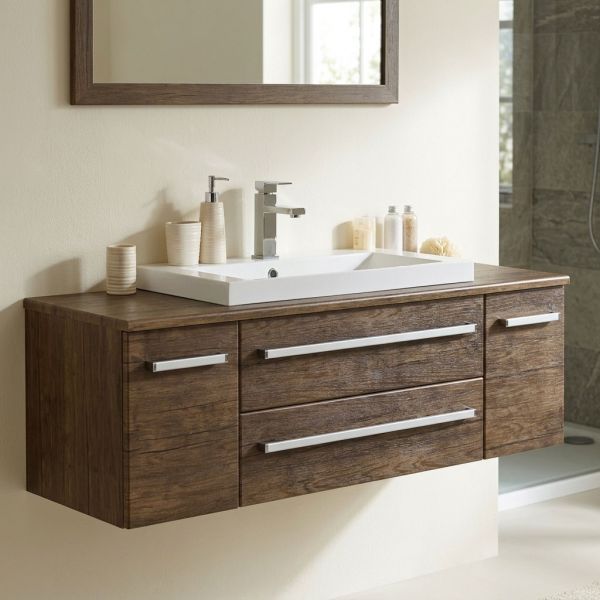 Badmöbel SUSAN Breite 140 cm, Holzdekor antik, Waschtischunterschrank montiert