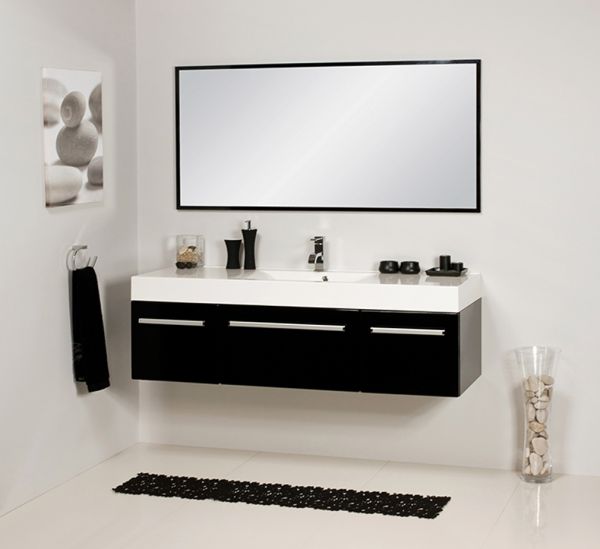 Badmöbel Aruva, Breite 140 cm, schwarz glänzend, AR1448-E-1S