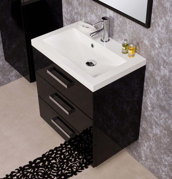 Badmöbel Genua, Breite 60 cm, 3 Schubladen, schwarz (GE6348)