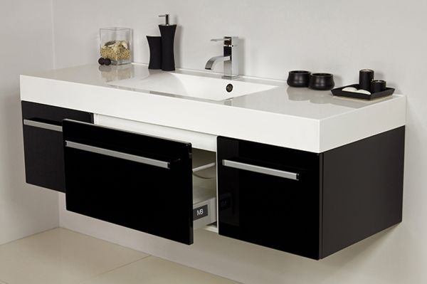 Badmöbel Aruva, Breite 140 cm, schwarz glänzend, AR1448-E-1S