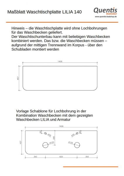 Badmöbel Lilia 140 cm, sand matt, Doppelwaschtisch und Unterschrank (montiert)