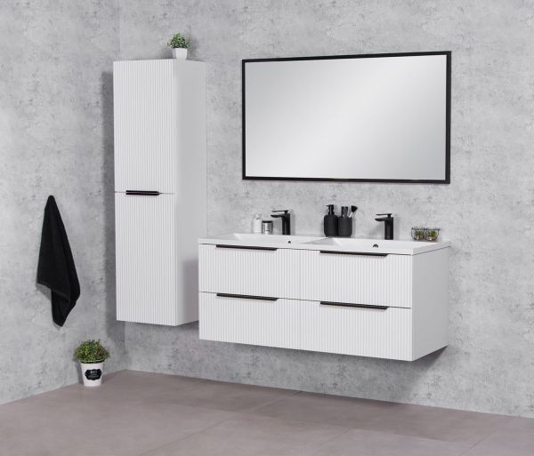 Badmoebel SYDNEY 120 cm weiß matt Doppelwaschtisch mit Unterschrank montiert SYDB120D