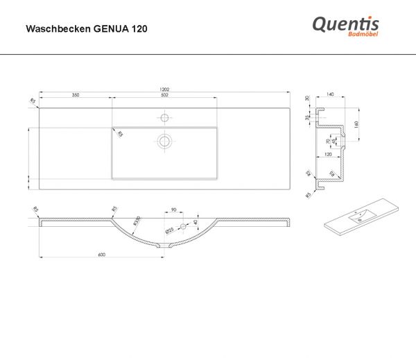 Badmöbel GENUA 120 cm, Eiche Natur, Waschtischunterbau montiert