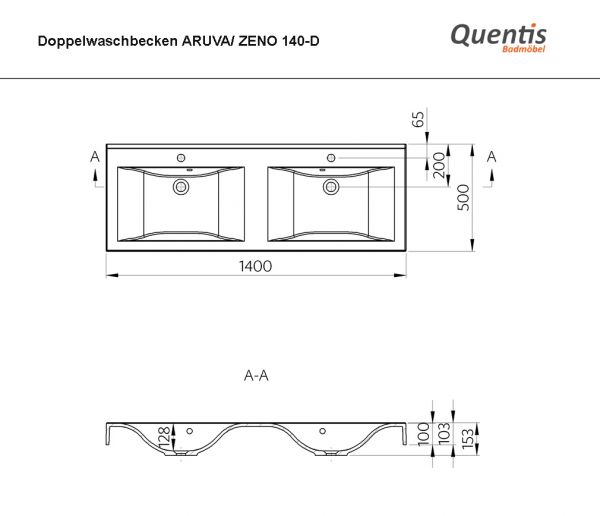 Badmöbel ZENO-LOFT Breite 140 cm, Eiche Natur, Doppelwaschtisch mit Unterschrank, montiert
