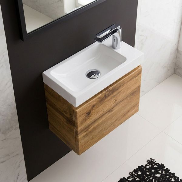 Gäste-WC Badmöbel FAROS 40 cm – Waschbecken mit Unterschrank, Eiche Natur, vormontiert