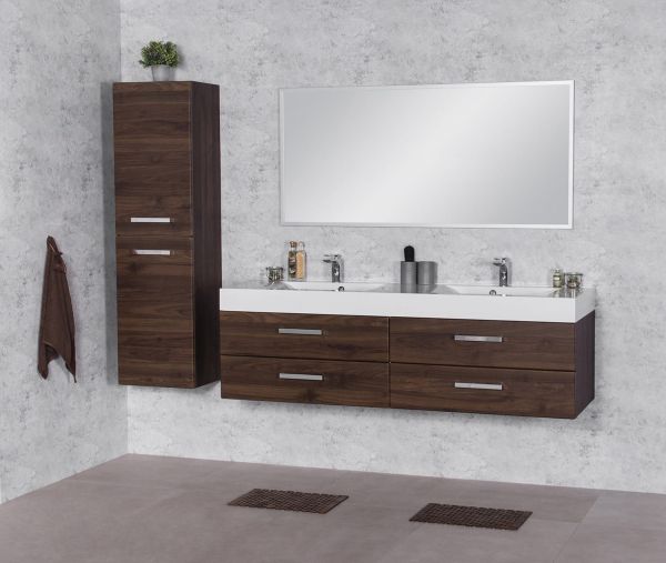 Badmöbelset Doppelwaschplatz ZENO, Breite 160 cm, Nussbaum, montiert