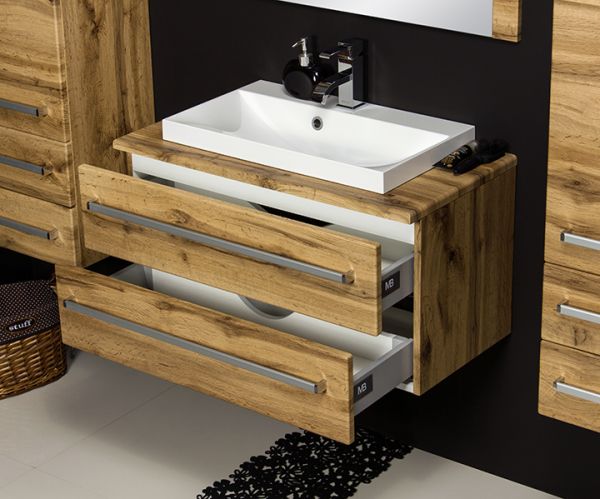 Badmöbel Susan, Breite 80 cm, Holzdekor Eiche Natur, SN8062-2S