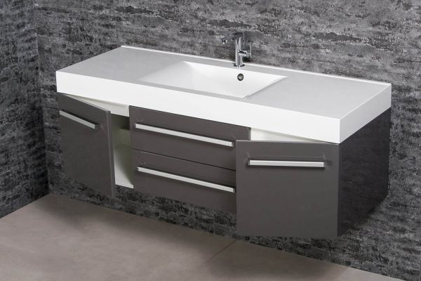 Badmöbel ARUVA Breite 140 cm, grafitgrau, Waschtischunterschrank montiert