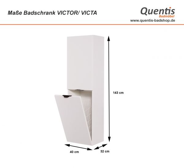 Badschrank VICTOR/ VICTA, Hochschrank mit Wäschekorb, weiß matt