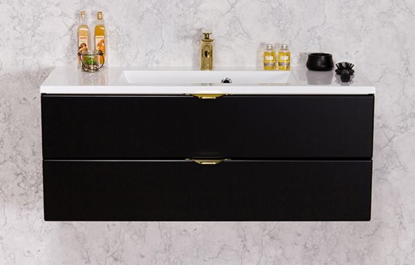 Badmöbel VICTOR 100 cm, Waschtischunterbau mit 2 Schubladen, Waschtisch, schwarz matt