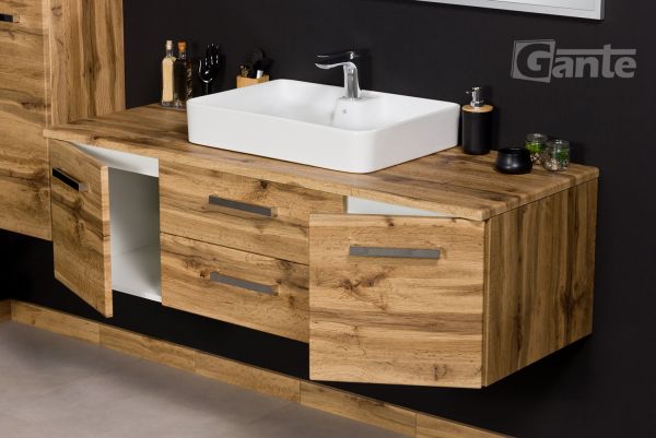 Badmöbel ZENO, Breite 140 cm, Eiche Natur, Keramikaufsatzbecken LUNA