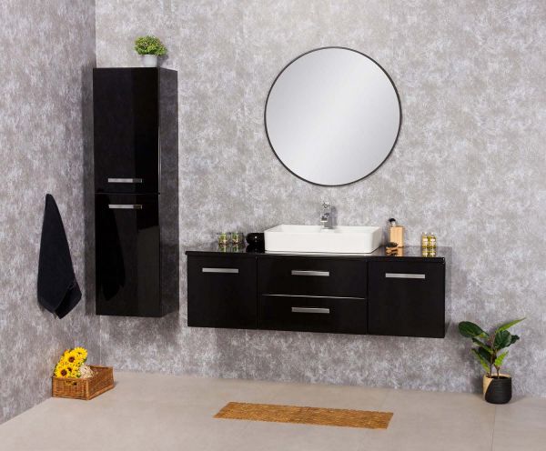 Badschrank schwarz, Hochschrank - passend zu ARUVA, GENUA, SUSAN (HSG482T)