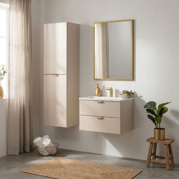 Badmöbel MAGNOLIA 60 cm, sand satiniert mit Hochschrank