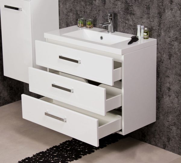 Badmöbel GENUA, Breite 80 cm, 3 Schubladen, weiß glänzend (GE8347)