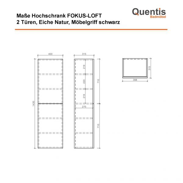 Hochschrank FOKUS-LOFT, Eiche Natur, 2 Türen, vormontiert