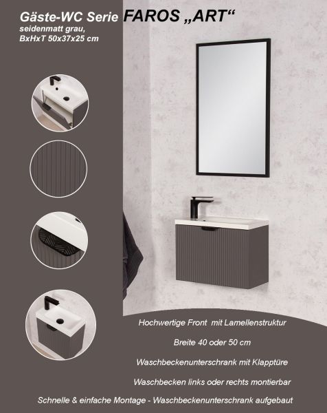 Gäste-WC Möbel FAROS ART, Breite 50 cm, seidenmatt grau (FRC-G50)