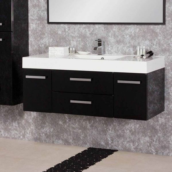 Badmöbel Aruva, Breite 120 cm, schwarz glänzend (AR1248-E-2S)