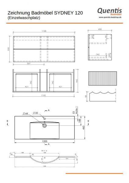 Badmöbel SYDNEY 120 cm, Macadamia matt, Waschtisch und Unterschrank (montiert)