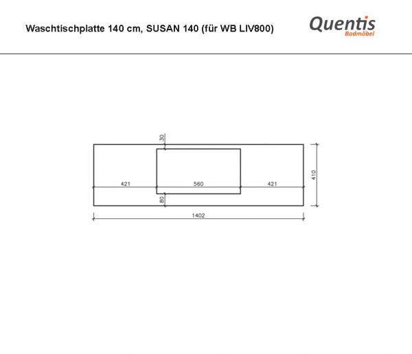 Badmöbel SUSAN Breite 140 cm, Eiche Natur, Waschtischunterschrank montiert