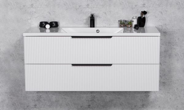 Quentis Badmoebel SYDNEY 120 cm weiß matt Waschtisch mit Unterschrank montiert SYDB120E