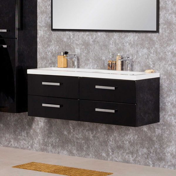 Badmöbel Genua 120 cm, schwarz, Doppelwaschtisch mit Unterschrank (montiert), GE2248D