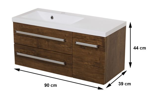 Waschplatz Genua Breite 90 cm, Front und Korpus Holzdekor antik, GE9250