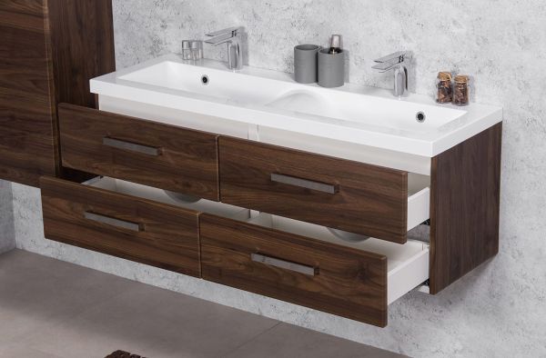 Genua Breite 120 cm, Nussbaum, Doppelwaschtisch mit Unterschrank (GE22OR)