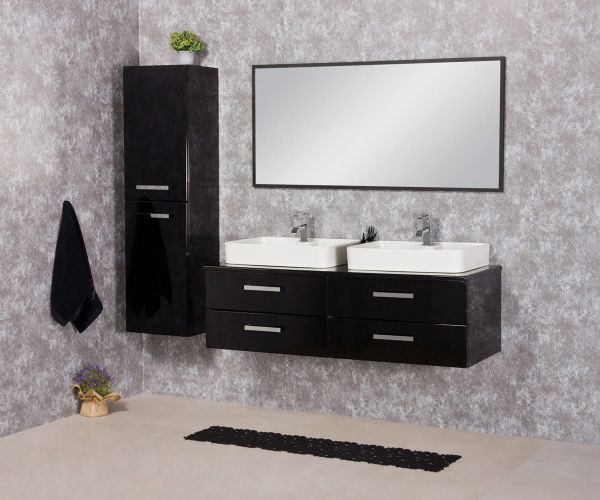 Doppelwaschplatz Aruva, Breite 140 cm, schwarz, inkl. 2 Aufsatzwaschtische