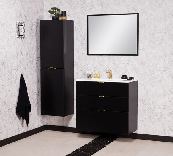 Waschplatz VICTOR 80, Waschtischunterbau mit 3 Schubladen inkl. Waschbecken, schwarz matt