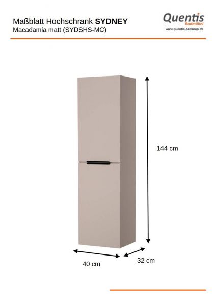 Badschrank SYDNEY, Macadamia matt, 2 Türen, vormontiert