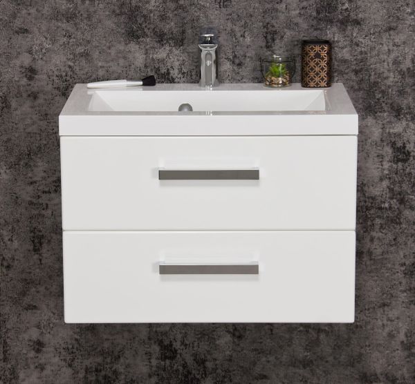 Badmöbel-Set GENUA 60 cm weiß glänzend, Waschtischunterschrank montiert, inkl. Waschbecken