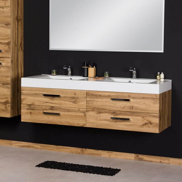Badmöbel ZENO 160 cm, Eiche, Doppelwaschtisch mit Unterschrank, vormontiert