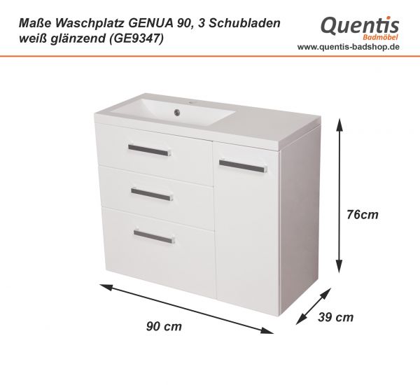 Badmöbel GENUA 90 cm, weiß, Waschbeckenunterschrank montiert