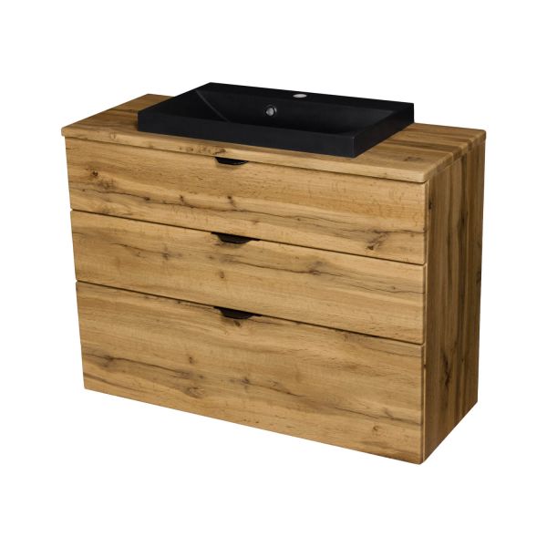 Badmöbel VICTA-XL, Breite 100 cm, Eiche Natur, Waschtischunterbau montiert
