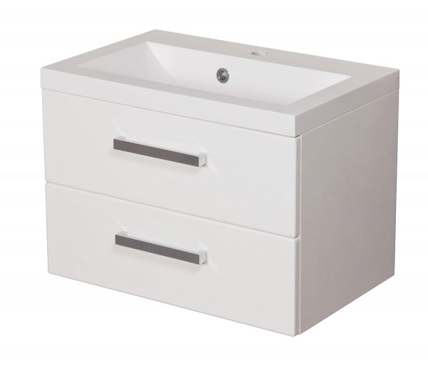 Badmöbel-Set GENUA 60 cm weiß glänzend, Waschtischunterschrank montiert, inkl. Waschbecken