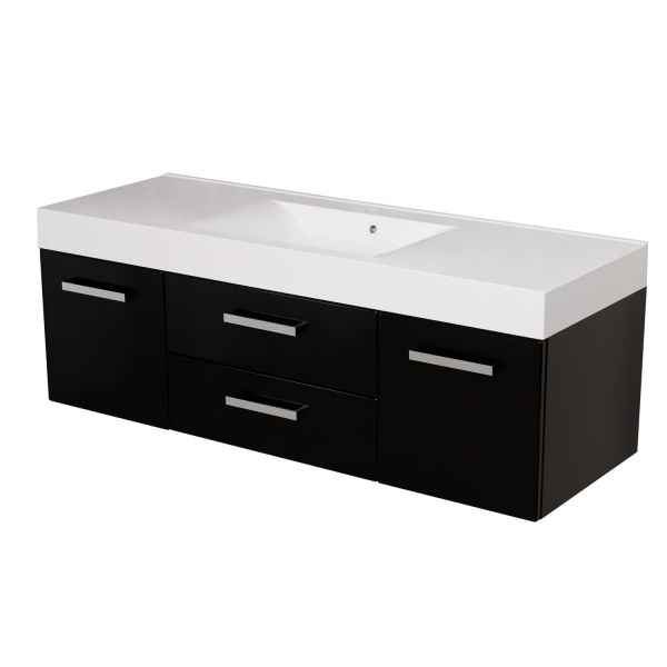 Badmöbel Aruva, Breite 140 cm, schwarz glänzend (AR1448-E-2S)