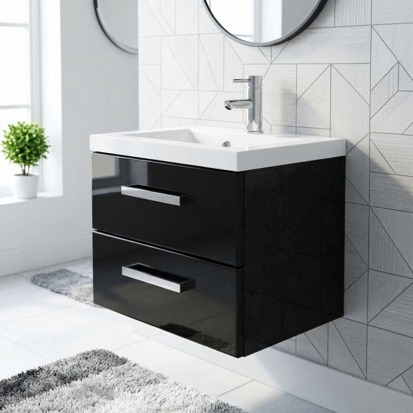 Badmöbel GENUA Breite 50 cm, Hochglanz schwarz