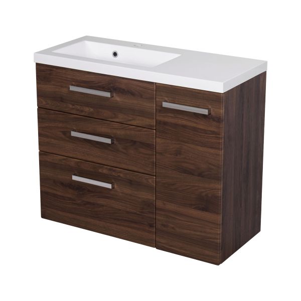 Badmöbel GENUA 90 XL, Nussbaum, inkl. Waschbecken 3 Softclose-Schubladen, vormontiert