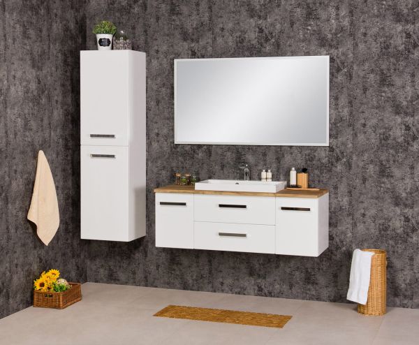 Badmöbel Susan, Breite 120 cm, weiß/ Eiche Natur, SN1247-NE-2SBadmöbel Susan, Breite 120 cm, weiß/ Eiche Natur (SN1247-NE-2S)