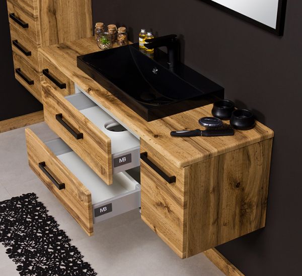 Badmöbel Susan-Loft 120, Eiche Natur, Waschbecken schwarz, SN-L-1262-2S