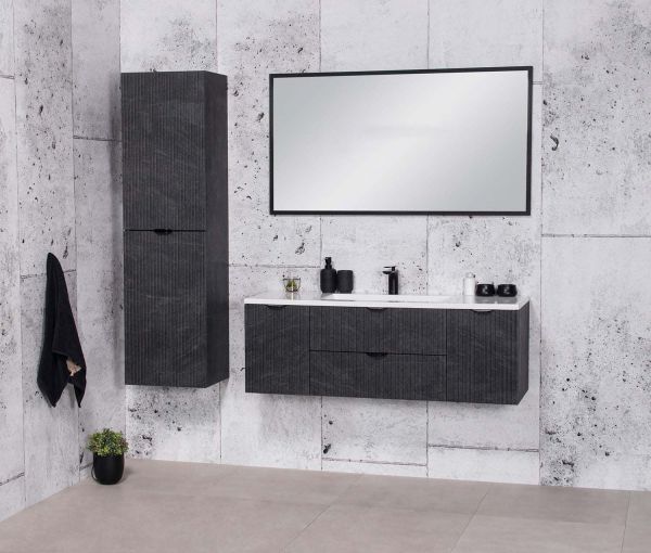 Badmöbel VIC Lamello 120 cm, graphit grau, Waschbecken und Waschtischunterbau (montiert)