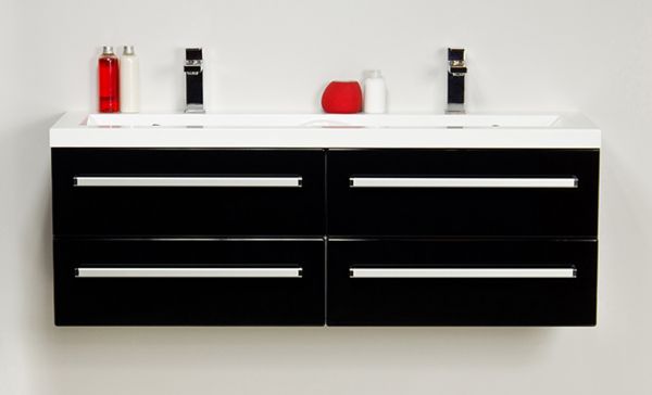 Doppelwaschplatz Genua, Breite 120 cm, schwarz, Doppelwaschtisch mit Unterschrank