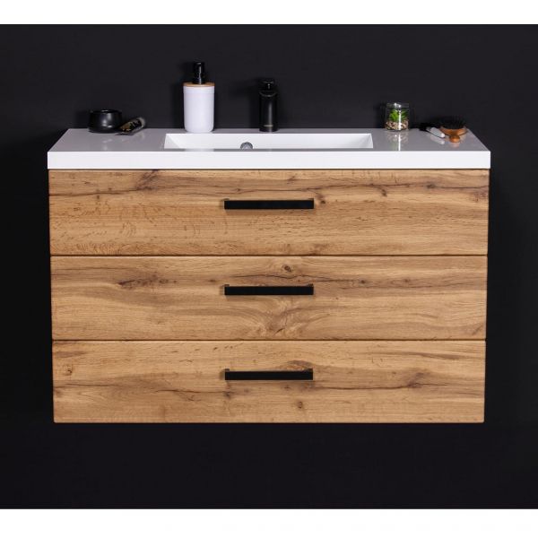 Badmöbel FOKUS LOFT 100 XL, Eiche Natur, Waschtisch mit Unterbau, vormontiert