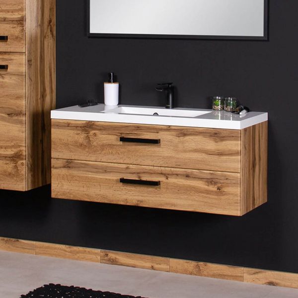 Badmöbel FOKUS LOFT 100, Eiche Natur, Waschtisch mit Unterbau, vormontiert