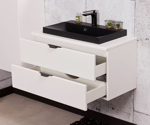 Waschplatz VICTA 80, seidenmatt weiß, Waschbecken schwarz matt (Art.Nr. VIC80247-S)