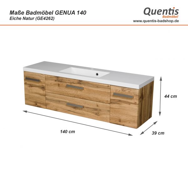 Badmöbel GENUA 140 cm, Eiche Natur, Waschtischunterschrank montiert