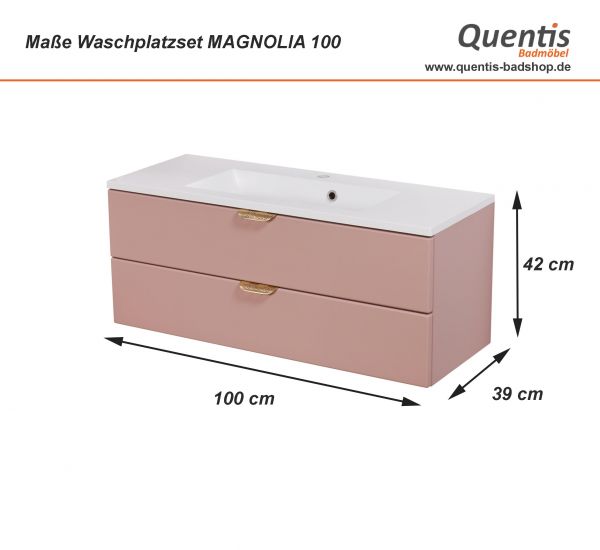 Badmöbel MAGNOLIA 100 cm, rosé satiniert, Waschtischunterbau montiert inkl. Waschbecken
