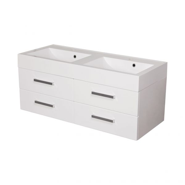 Badmöbel ARUVA 120 cm, weiß, Doppelwaschtisch mit Unterschrank, vormontiert